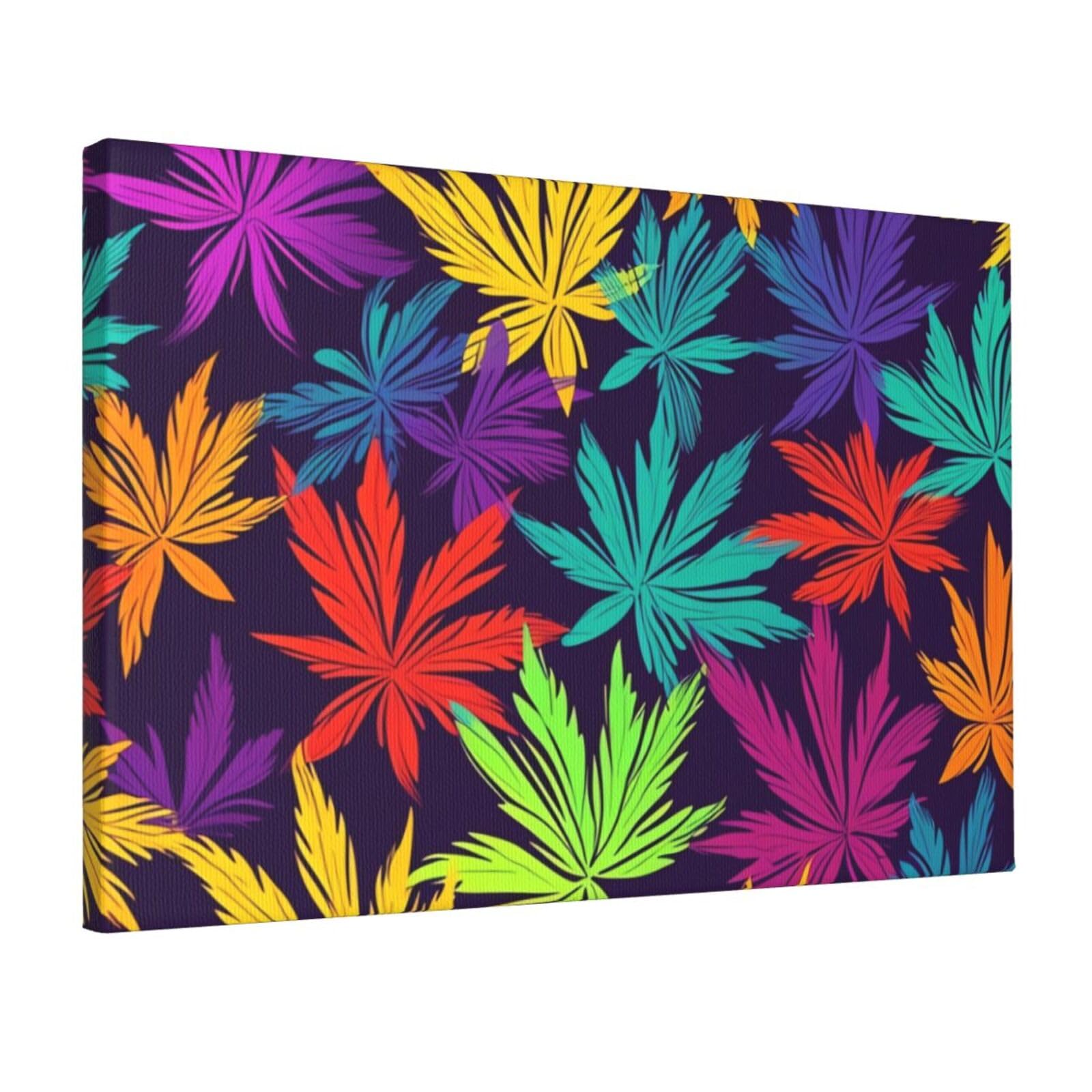 Canvas Wall Art for Living Room Wall Decor 12"x18" Modern Artwork Painting Pictures Hanging Canvas Prints Bright Colorful Weed Pattern Aesthetic Wall Art for Bedroom Bathroom Office Wallart Decor
