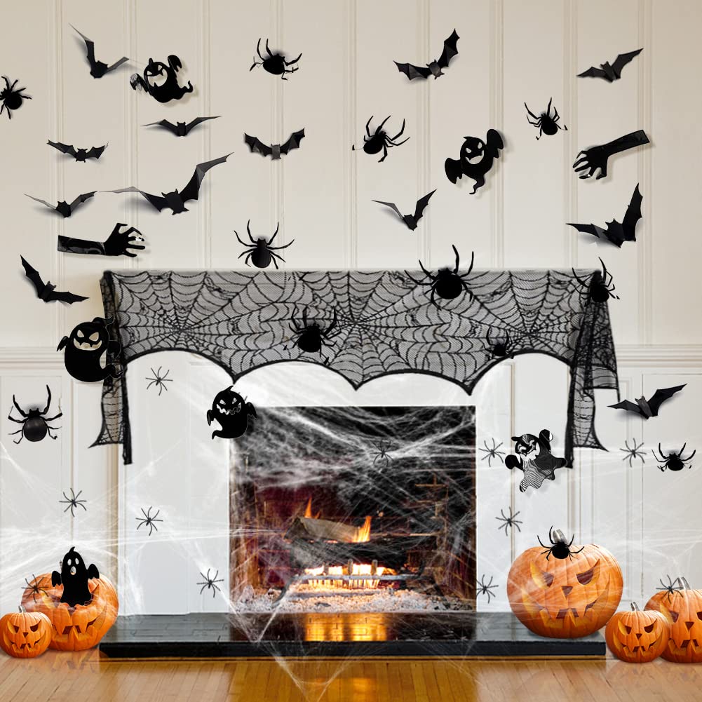 ARVOV Halloween Spider Decorations Set, Halloween Decorations Spider Web, Halloween Garden Props, Halloween Spider Web + Black Spider for Halloween Indoor Outdoor Yard Decoration