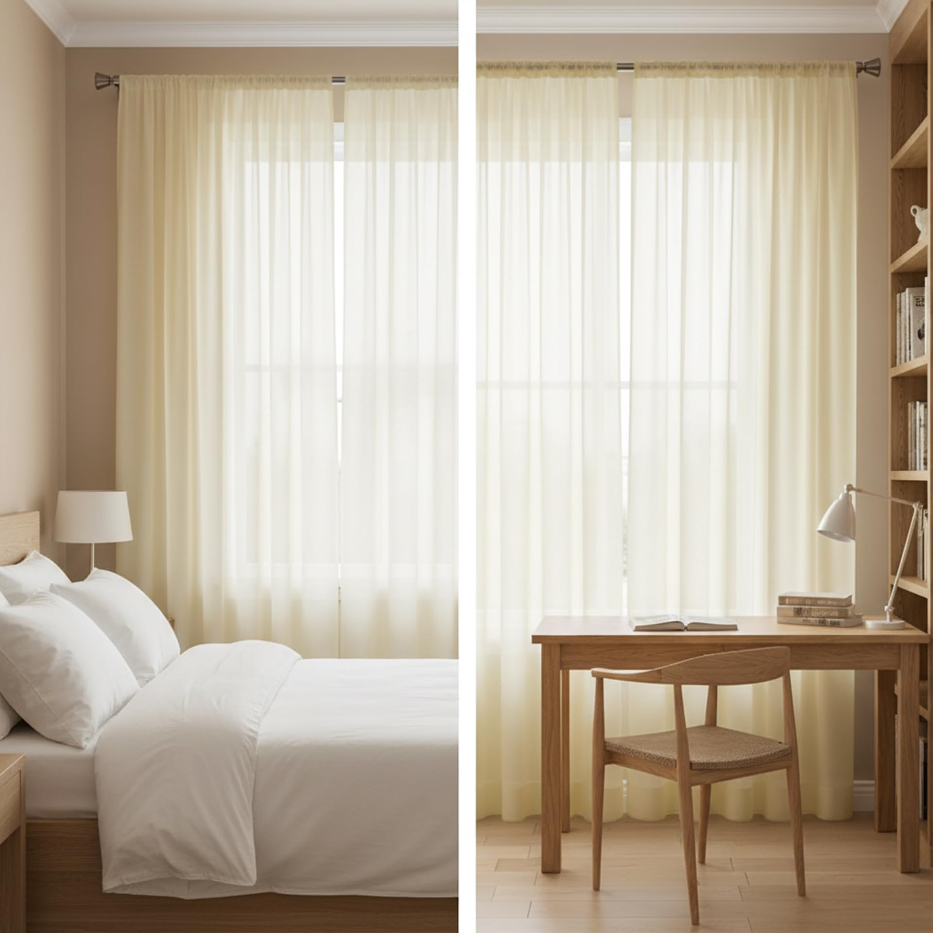 Rideaux Transparents 180 x 240 cm Filtrer Souple Couleur Pure Rideau Court Transparent Décoration Moderne Lavables pour Chambre Salon Salle à Manger Cour, Beige