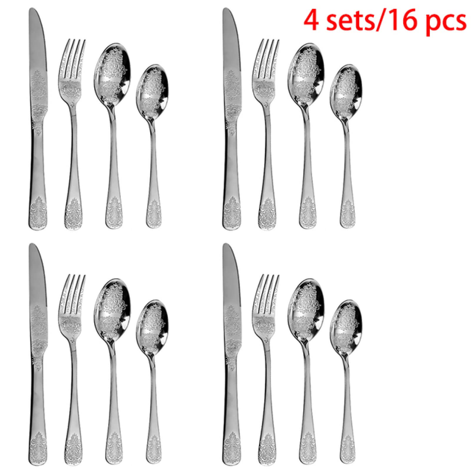 Juegos De Cubertería Juego De 4Uds. De Tenedor Cucharas Y Cuchillos De Acero Inoxidable Vajilla Para El Hogar Restaurante 4 Juegos Plateados