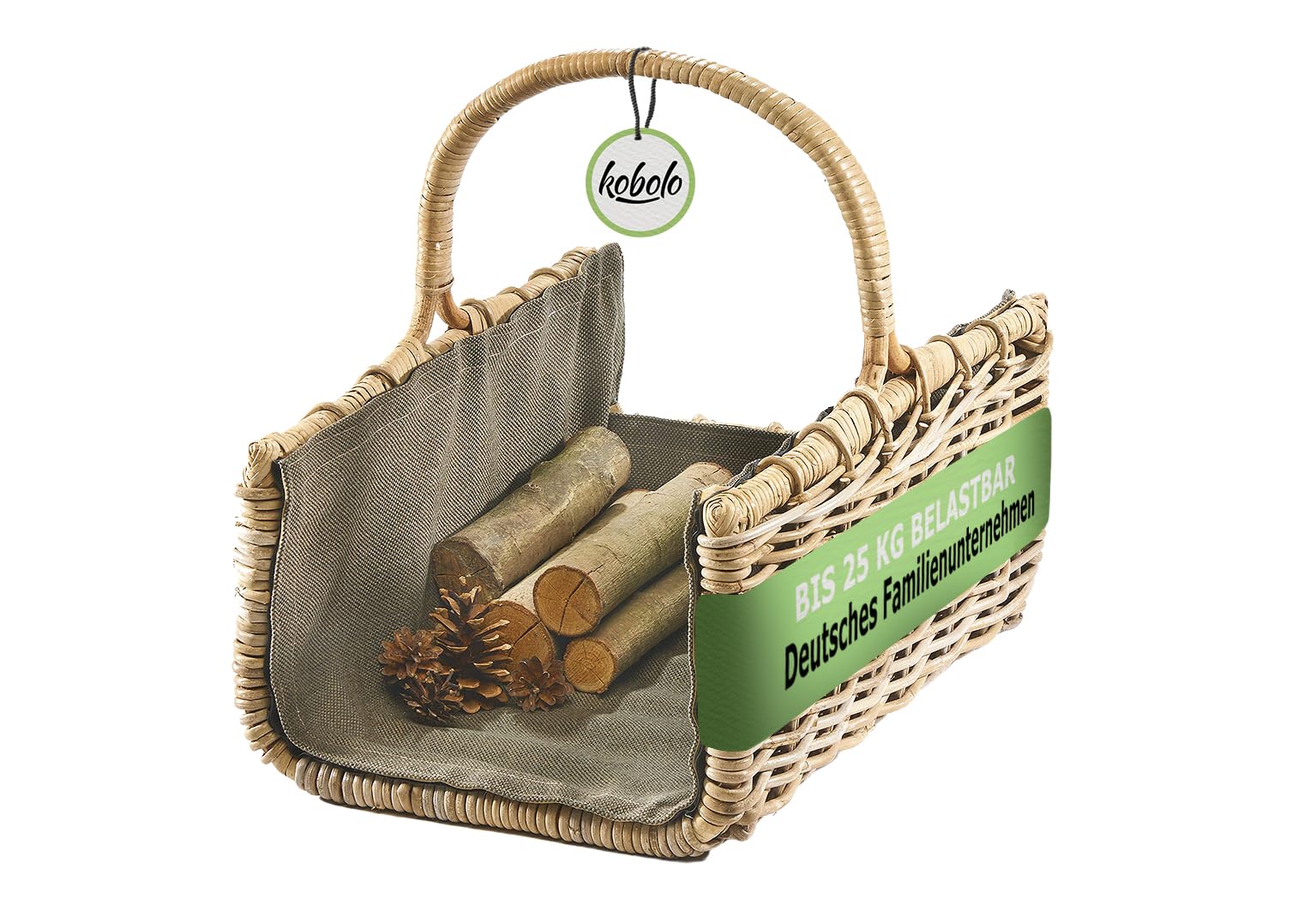 Kobolo Holztrage Holzkorb für Kaminholz eckig aus Rattan Grau