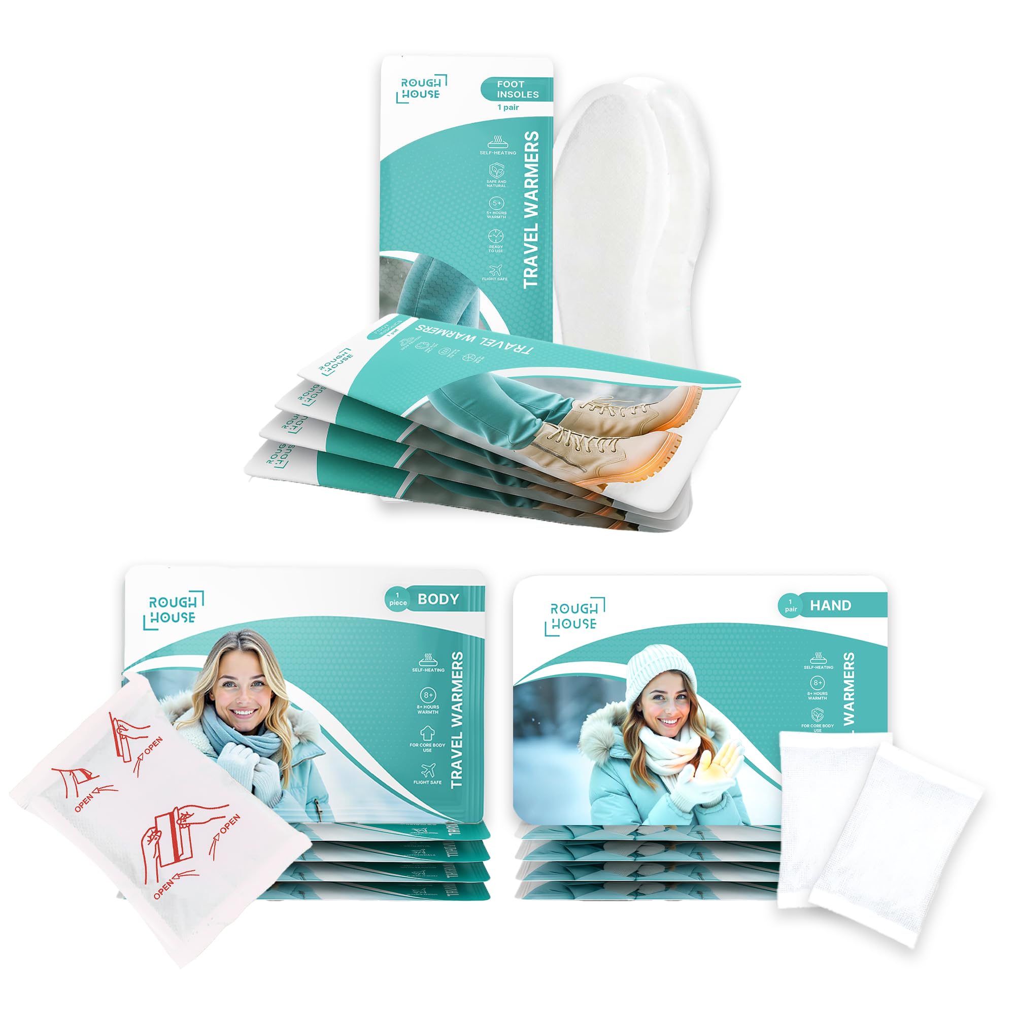 Roughhouse Expedition Kit | 5 Body + 5 Pair Hand + 5 Pair Foot Warmers | Full Coverage Trek Pack | 8+ Hour Warmth | No Goo Powder Formula | Safe & Natural