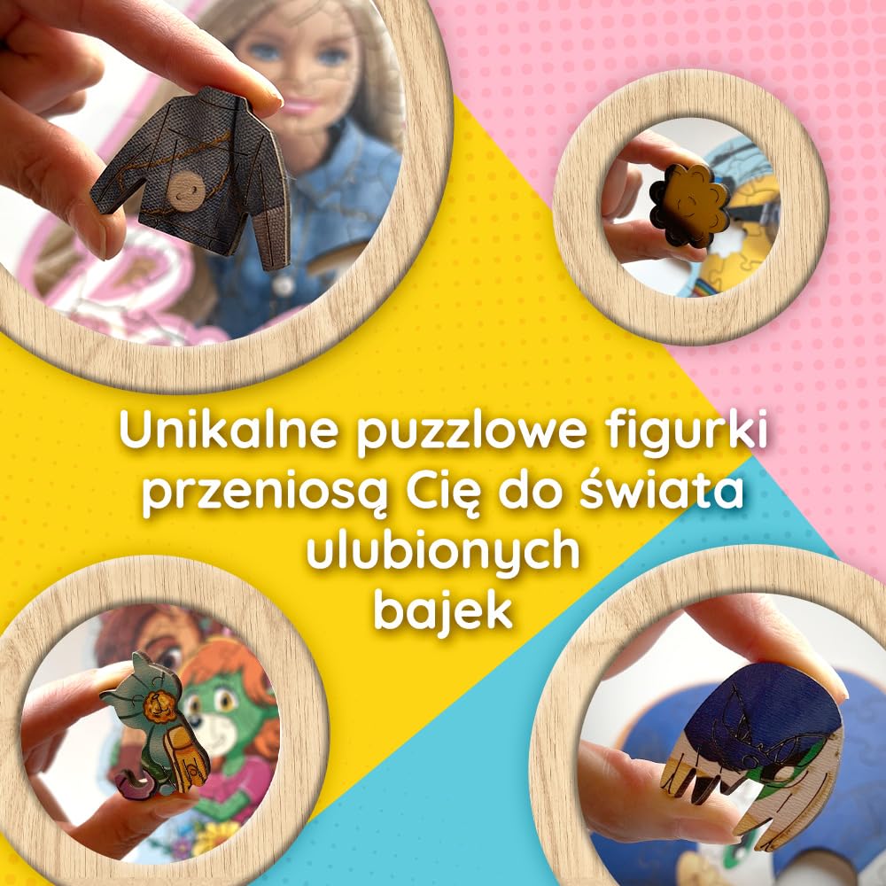 Trefl - Puzzle Drewniane: Disney Minnie, Wesoła Minnie - 50 Elementów, Kształtowa Układanka Wooden Puzzle, Nieregularne Kształty, 10 Figurek, dla Dzieci od 5 lat
