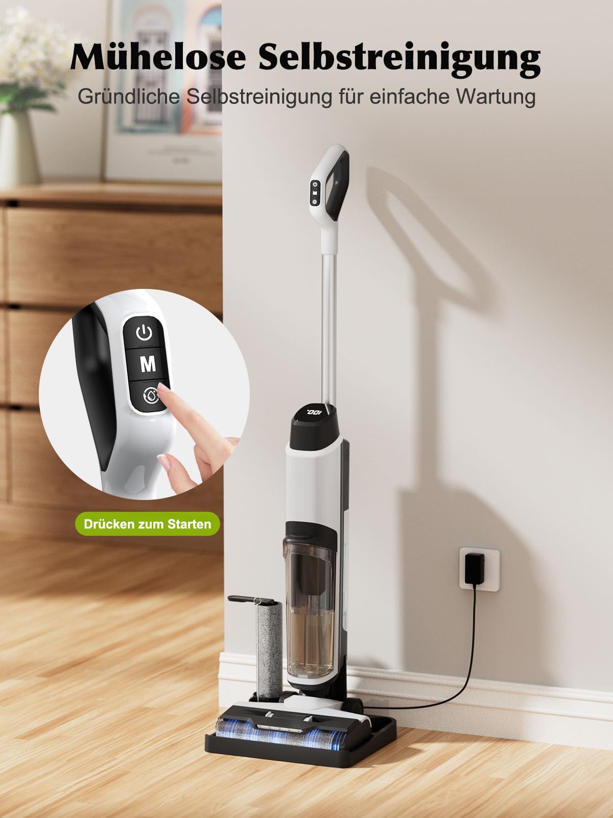 Nass Trockensauger Akku, 20.000 Pa kabelloser All-in-One Staubsauger mit Wischfunktion, 890ml Dual-Wassertanks, Kantenreinigung