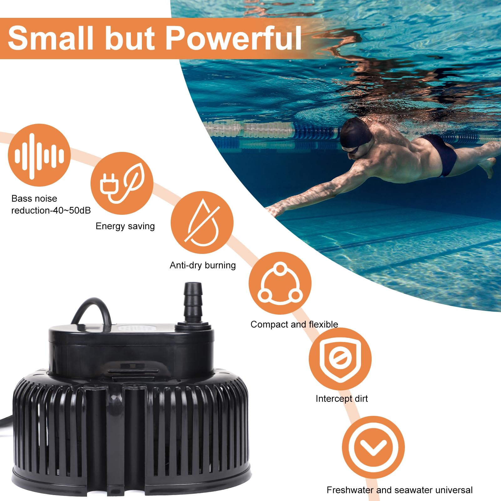 EFUTURETIME Schmutzwasserpumpe 75w Tauchpumpe 2500 L/H, Abwasserpumpe kein Integriert Schwimmerschalter, Pumpe mit 7,2M Kabel, 3 Verschiedene Adapter, 5M Schlauch, 2 Schellen (Schwarz)