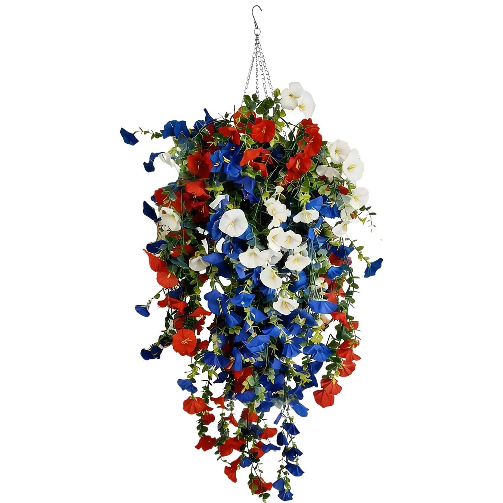 Panier de fleurs tricolore artificiel résistant aux UV : suspension pour terrasse et jardin extérieur