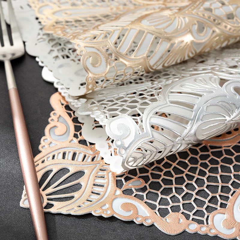 Image of Dakshya Industries PVC Waterproof Square Table Placemats & Table Runner Combo Set | 6 Dining Table Mats (38 x 38 cm) + 1 Runner (91 x 33 cm) | Heat Resistant, Washable, Non Slip (Royal Weave)