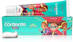 CONTENTE Gel Dental Kids Sabor Tutti-Frutti - Combate Cáries e Placas - Frescor Prolongado - Vegano - 50g