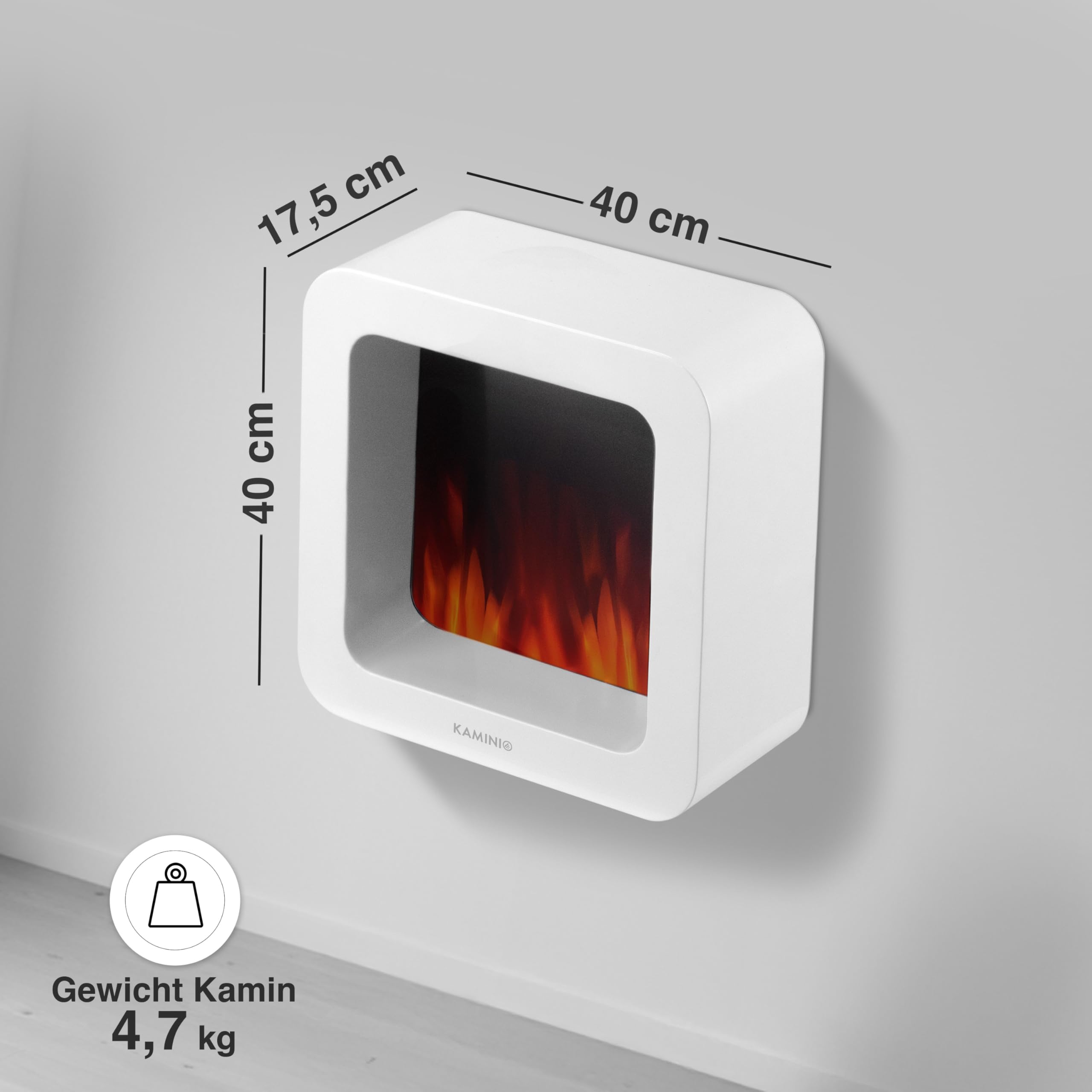 KAMINIO Kominek elektryczny MIA – elektryczny kominek stołowy, efekt płomienia 3D, bezprzewodowy, przenośny (biały, 40 cm)