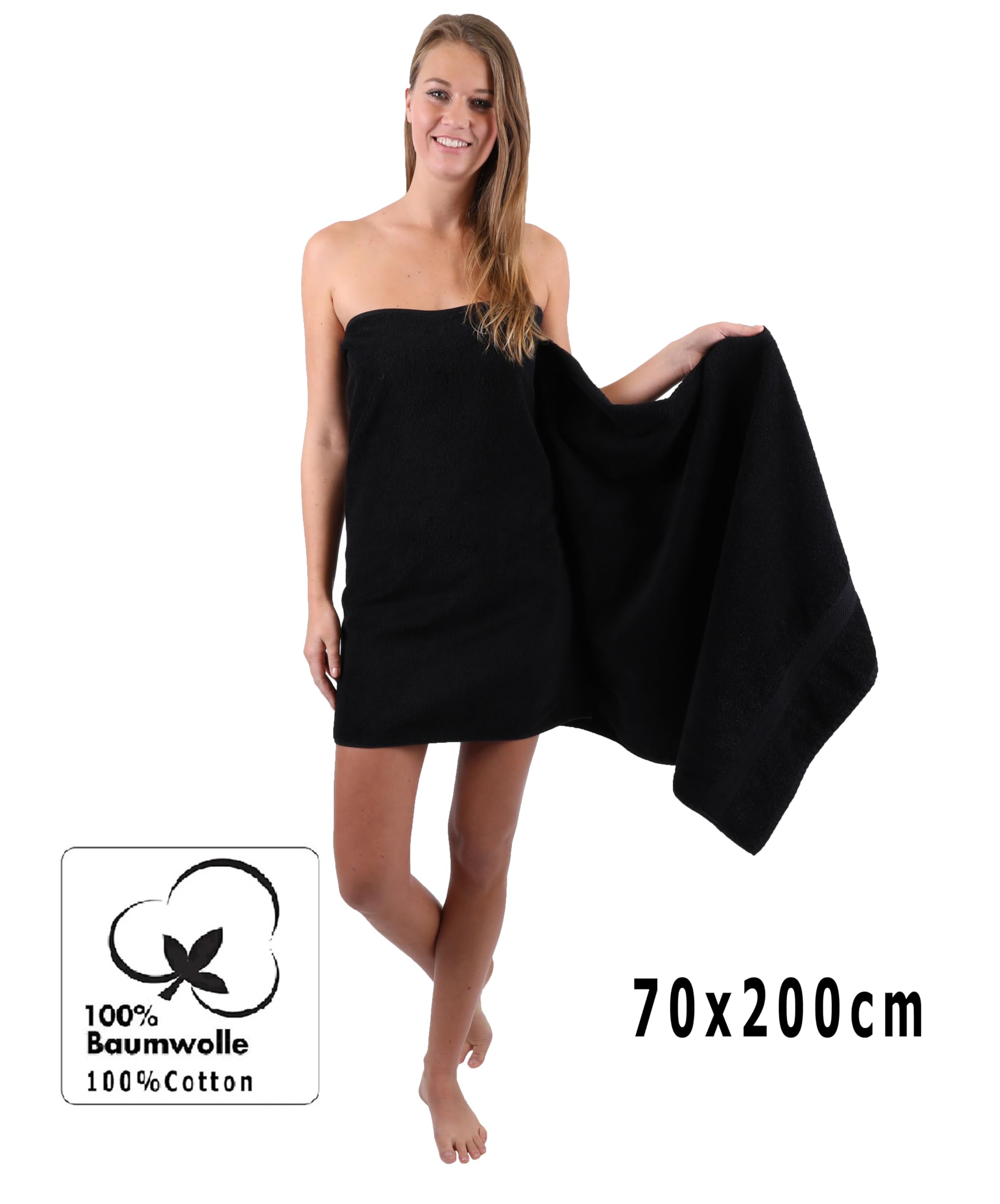 Betz Lot de 2 Serviettes à Sauna Premium Drap de Bain 100% Coton 70 x 200cm Couleur Noir