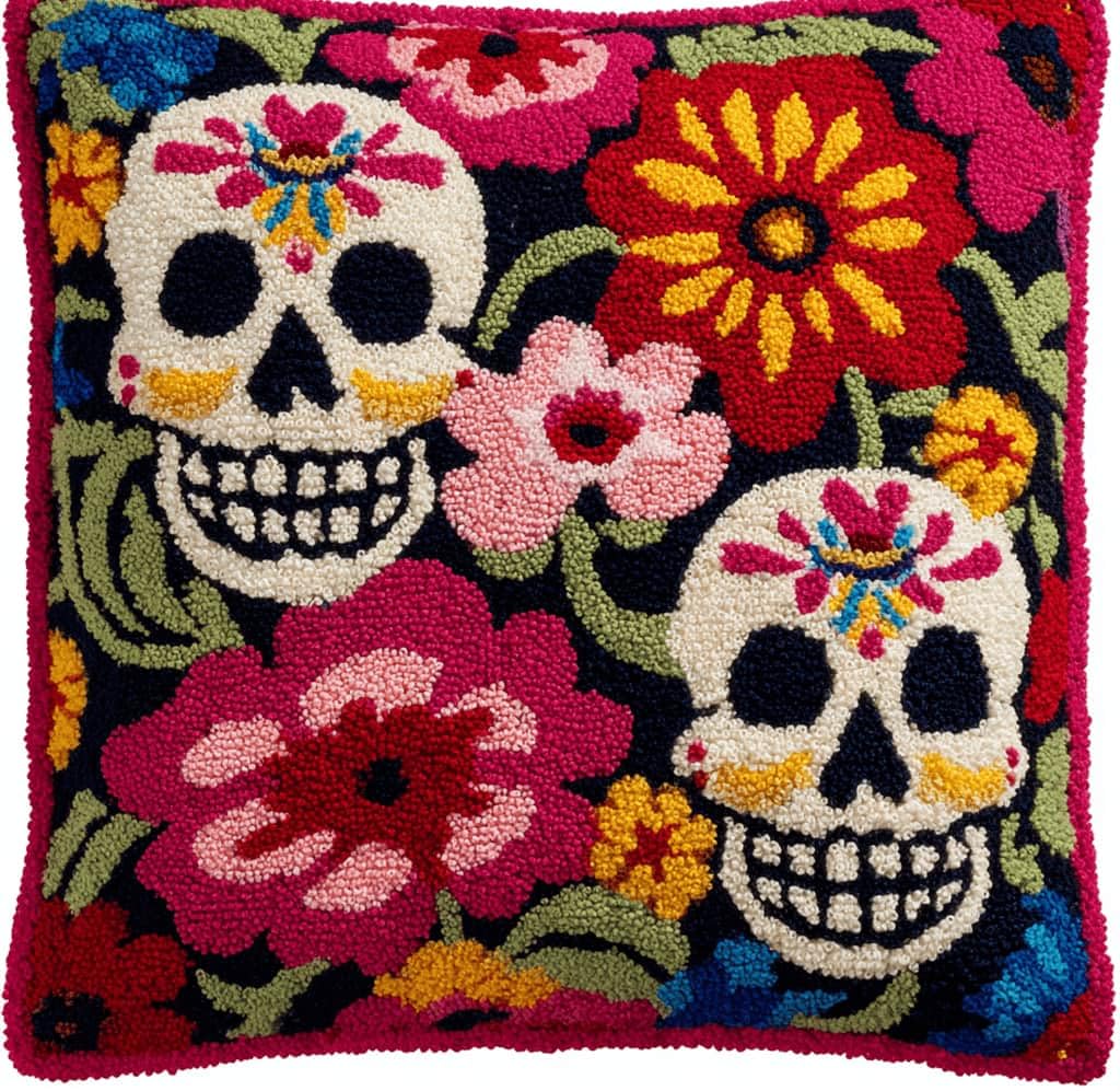 Kitquiver Latch Hook Kits for Adults Skulls Rug Cover Pillowcase Beginner DIY Needlework Embroidery Kits Handmade Set Craft Sofa Home Decor 43X43Cm