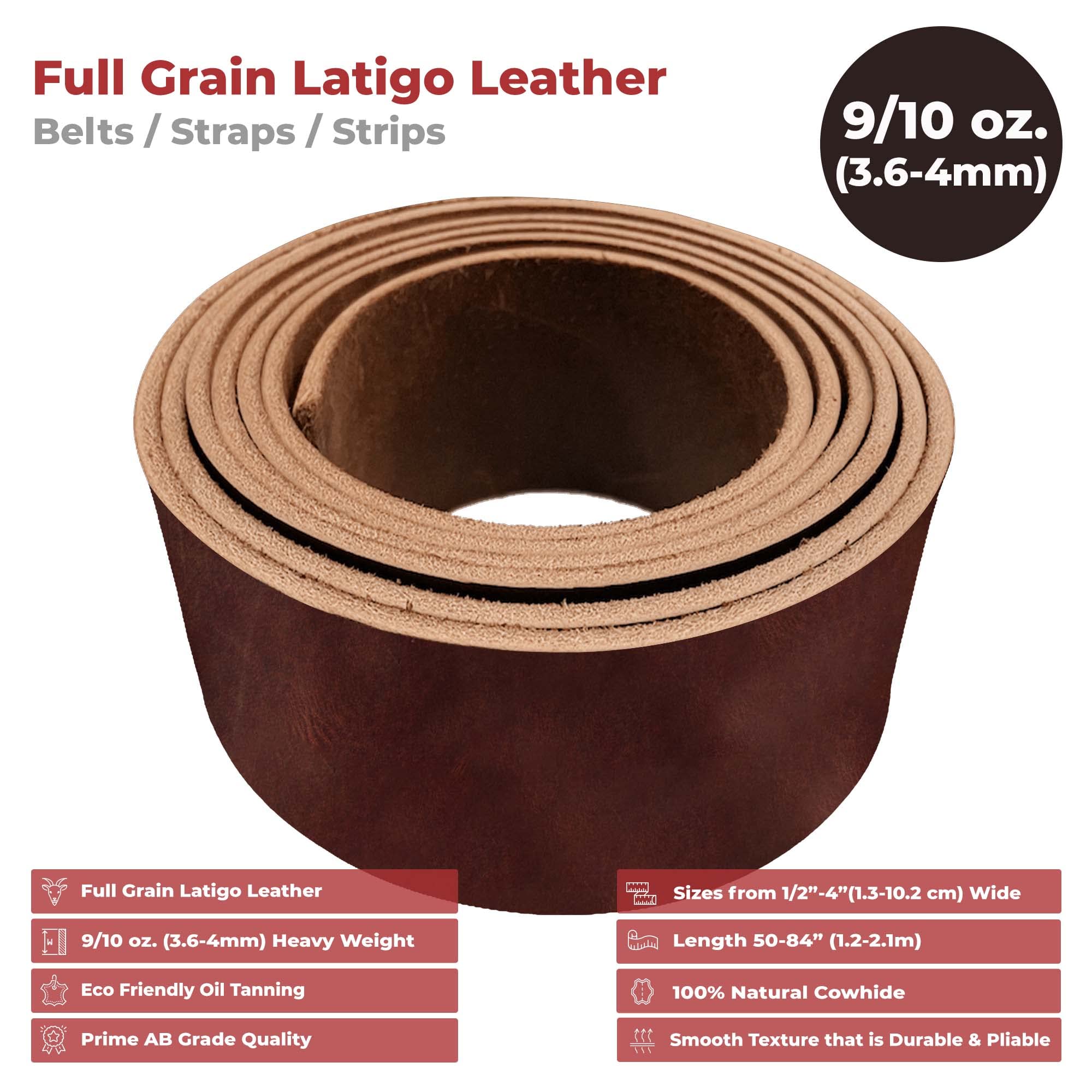 ELW Cognac-Riemen, Gürtel, Streifen, 5,1 x 213 cm, Latigo-Leder für Rindsleder, schweres Basteln, Haustierhalsbänder, Rohlinge, Zubehör, Schmuck ry, Key C. hains