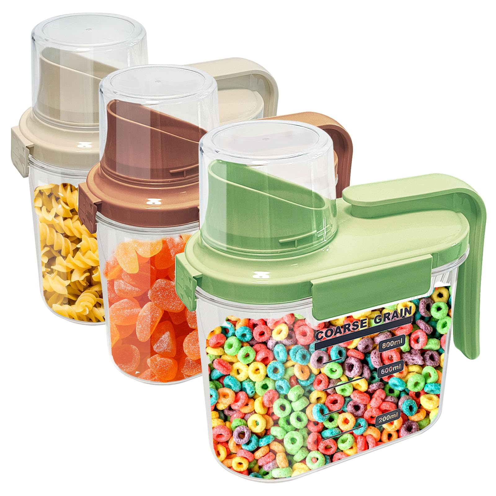 Cereal Containers Storage Airtight Food Storage Containers with Lids Plastic Small Cereal Dispenser with Pour Spout, Pantry Organization and Canister for Rice, Dry Food , Sugar & Flour, 0.8L 3 Pack