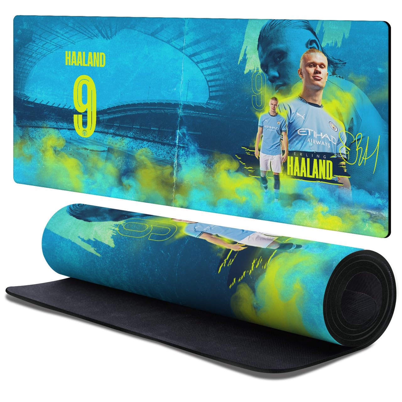 Head Case Designs Officially Licensed Manchester City Man City FC Haaland Crest Kits & Players 37.4 x 15.75 x 0.16 inches (900 x 400 mm) - XL Gaming Office Desk PC Keyboard Mouse Mat Pad
