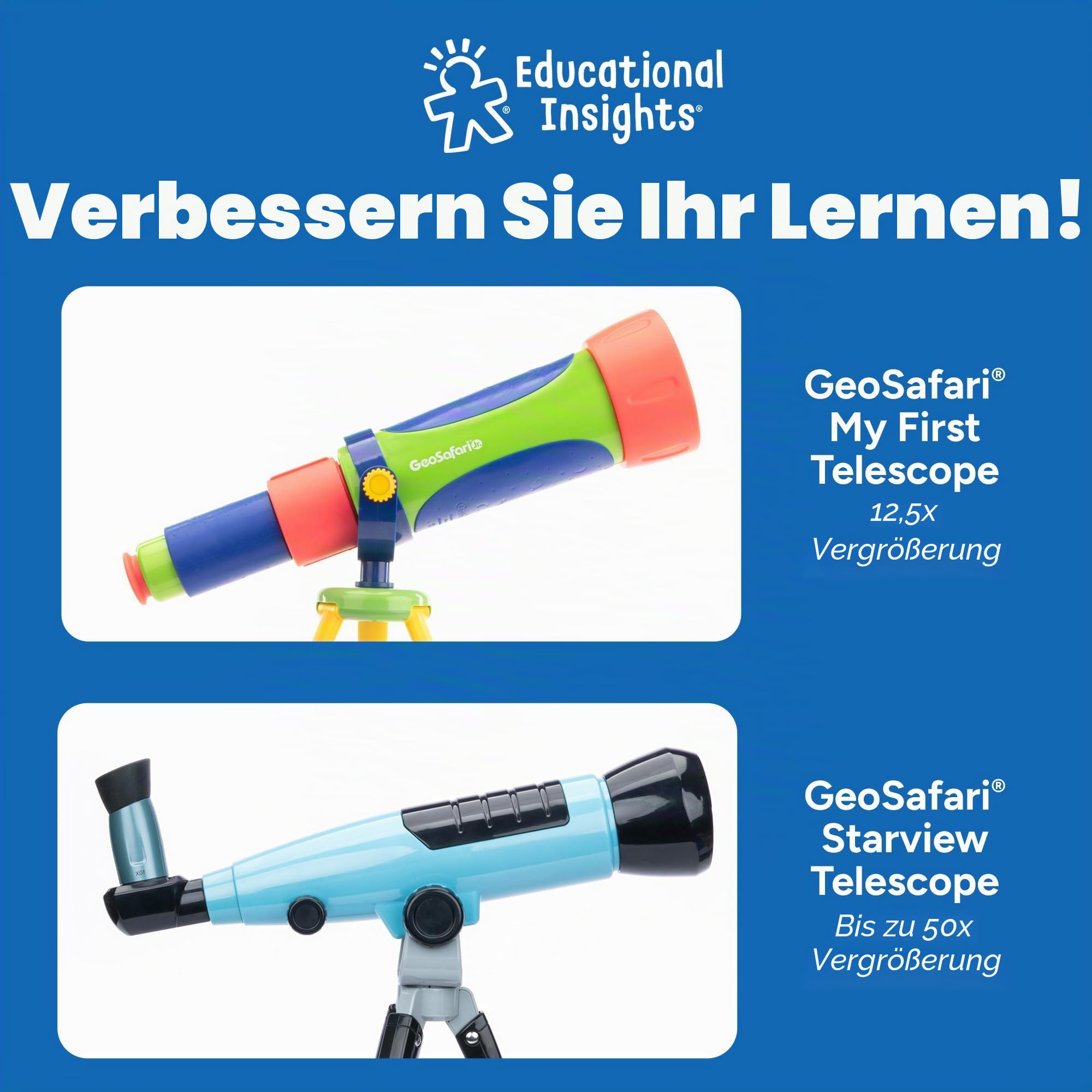 Educational Insights GeoSafari Vega 360 Teleskop: 50-mm-Linse, 20x-80x Vergrößerung, Tischstativ, für Kinder ab 8 Jahren, unisex, Anfänger, Mehrsprachige Anleitung, Kinder, Wissenschafts-Enthusiasten