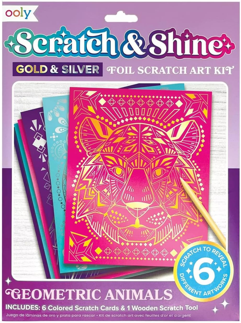 Ooly Scratch & Shine Silver & Gold Foil Scratch Art for Kids, 6 Foil Art Scratch