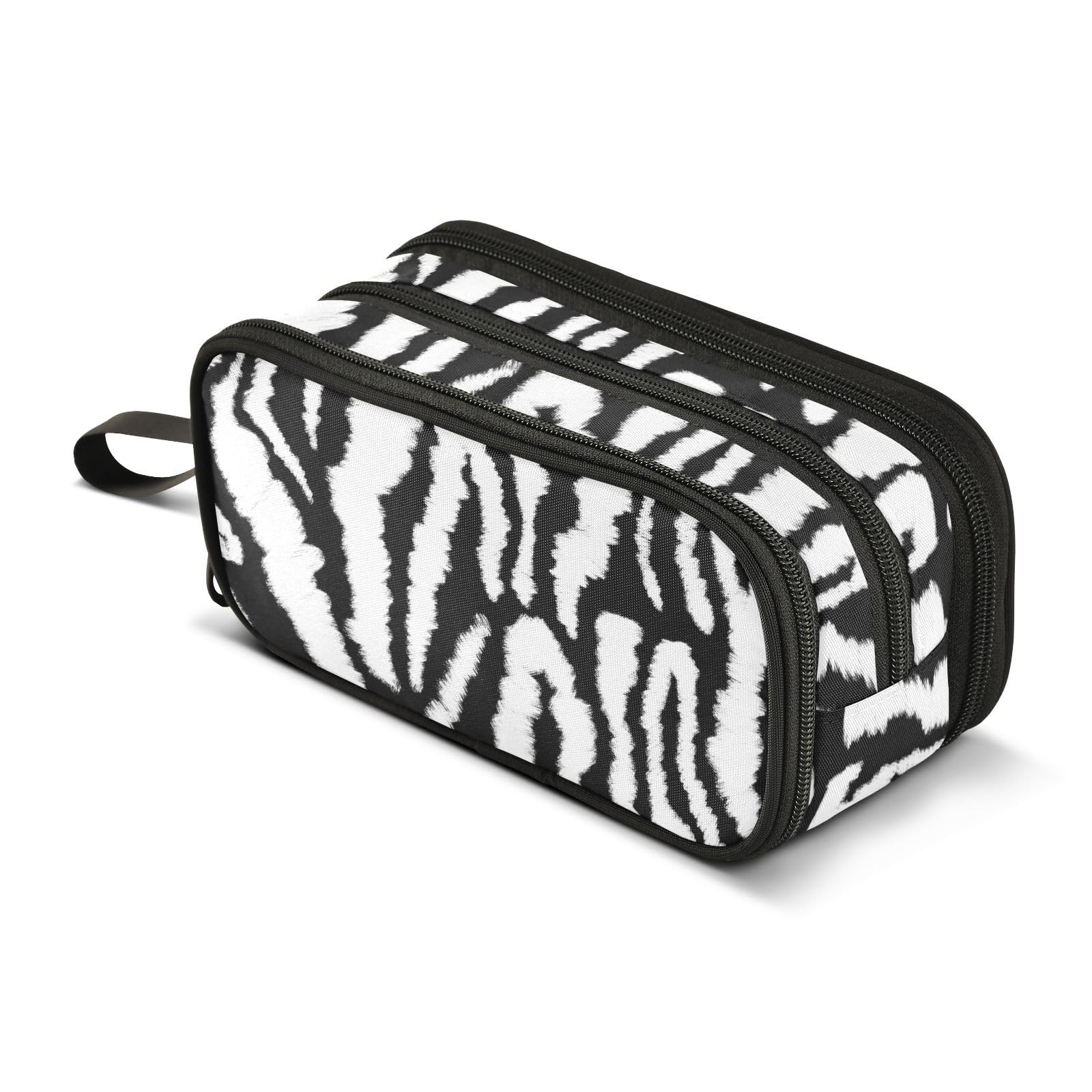 ZAZYXTJ Zebra Print Pencil Case Large Capacity Pencil Pouch | 3 Compartment Storage Canvas Makeup Bag for School Office Teen Girl Boy Men Women