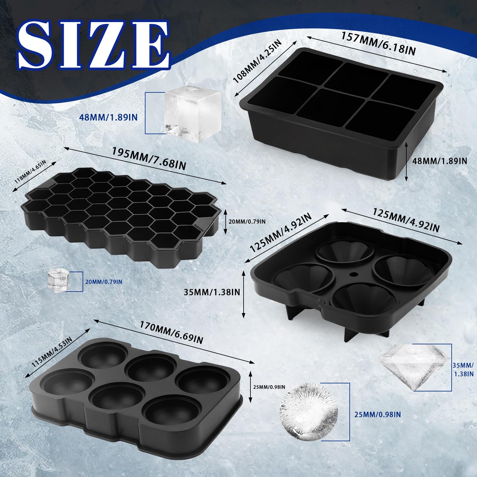 Cubetti Ghiaccio Silicone con Coperchio, 4 Pezzi Stampo Ghiaccio, Forme Ghiaccio Silicone, Formine Ghiaccio, Stampini Ghiaccio