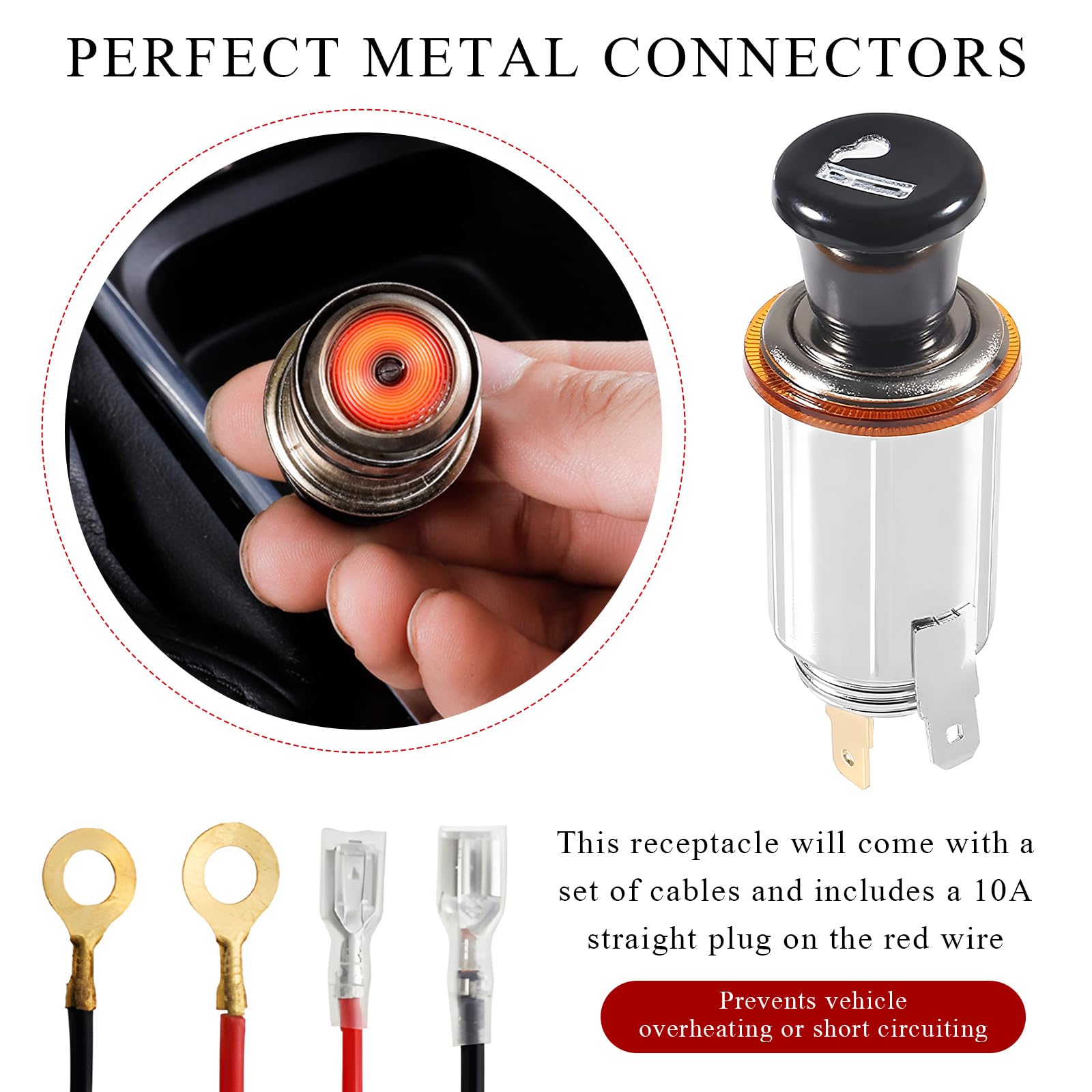 Yourkar Accendisigari per auto, DC 12 V, presa accendisigari con cavo, per la maggior parte delle auto, camion, rimorchi, camper, barche, accessori universali per auto