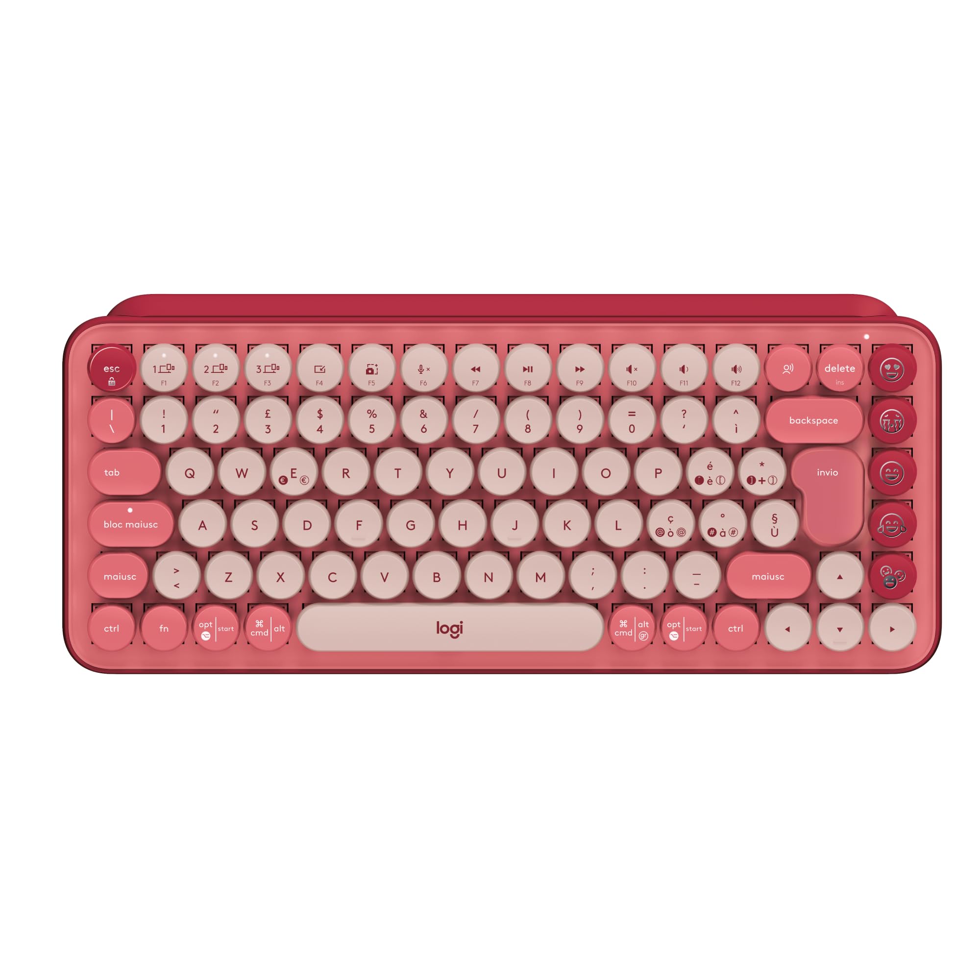 Logitech POP Keys Tastiera Meccanica Wireless con Tasti Emoji Personalizzabili, Design Compatto Durevole, Bluetooth o USB, Compatibilità Multidispositivo e OS, Italiano QWERTY - Heartbreaker