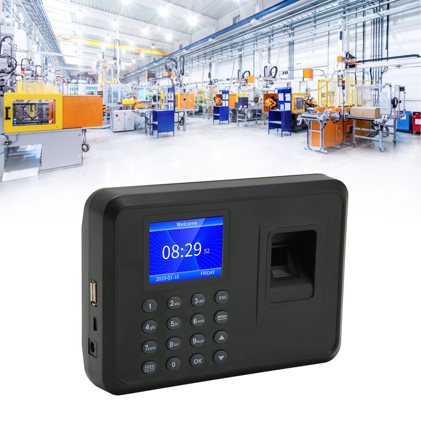 Macchina Biometrica per la Rilevazione delle Presenze dei Dipendenti, Orologio con Impronte Digitali con Schermo LCD da 2,4 Pollici 1000 Utenti, Macchina Biometrica per la (Spina