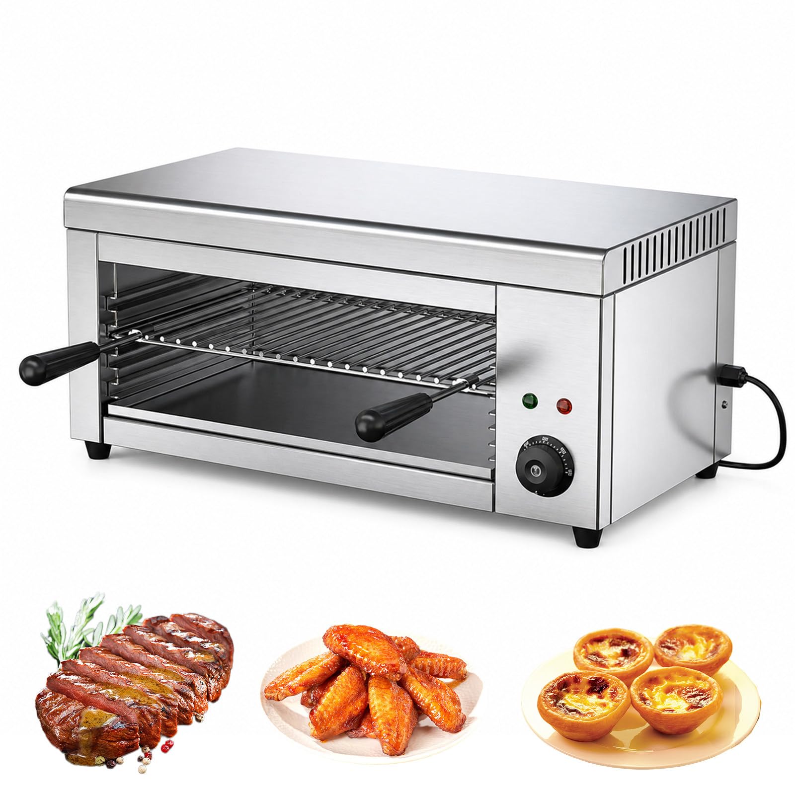 Electric Salamander Broiler Commercial 2000W Salamander Oven Electric Cheese Melter with 122-572°F Adjustable Temp & 4 Height Stainless Steal Steak Broiler Countertop Grill for Cheese Steak