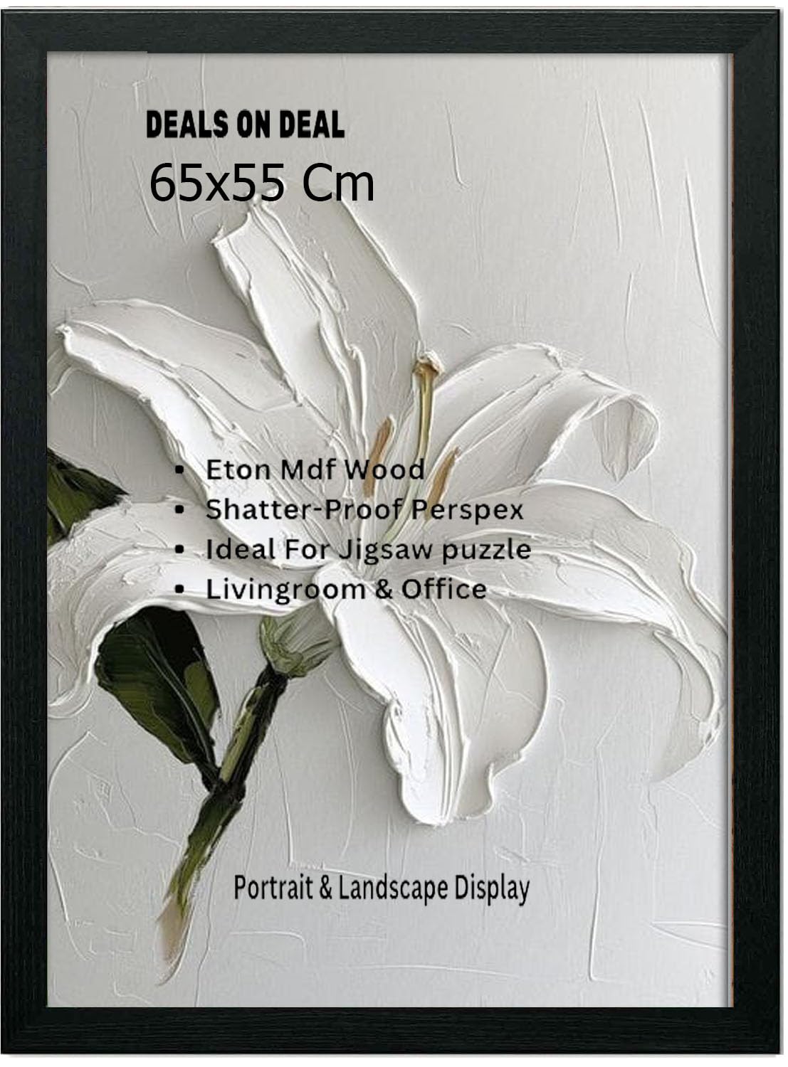 DEALS ON DEAL Modern Flat Profile Black 65x55 cm Handcrafted Shatter-Proof Perspex Eton Wooden for Gallery Jigsaw Puzzle Poster Frames Vertical & Horizontal