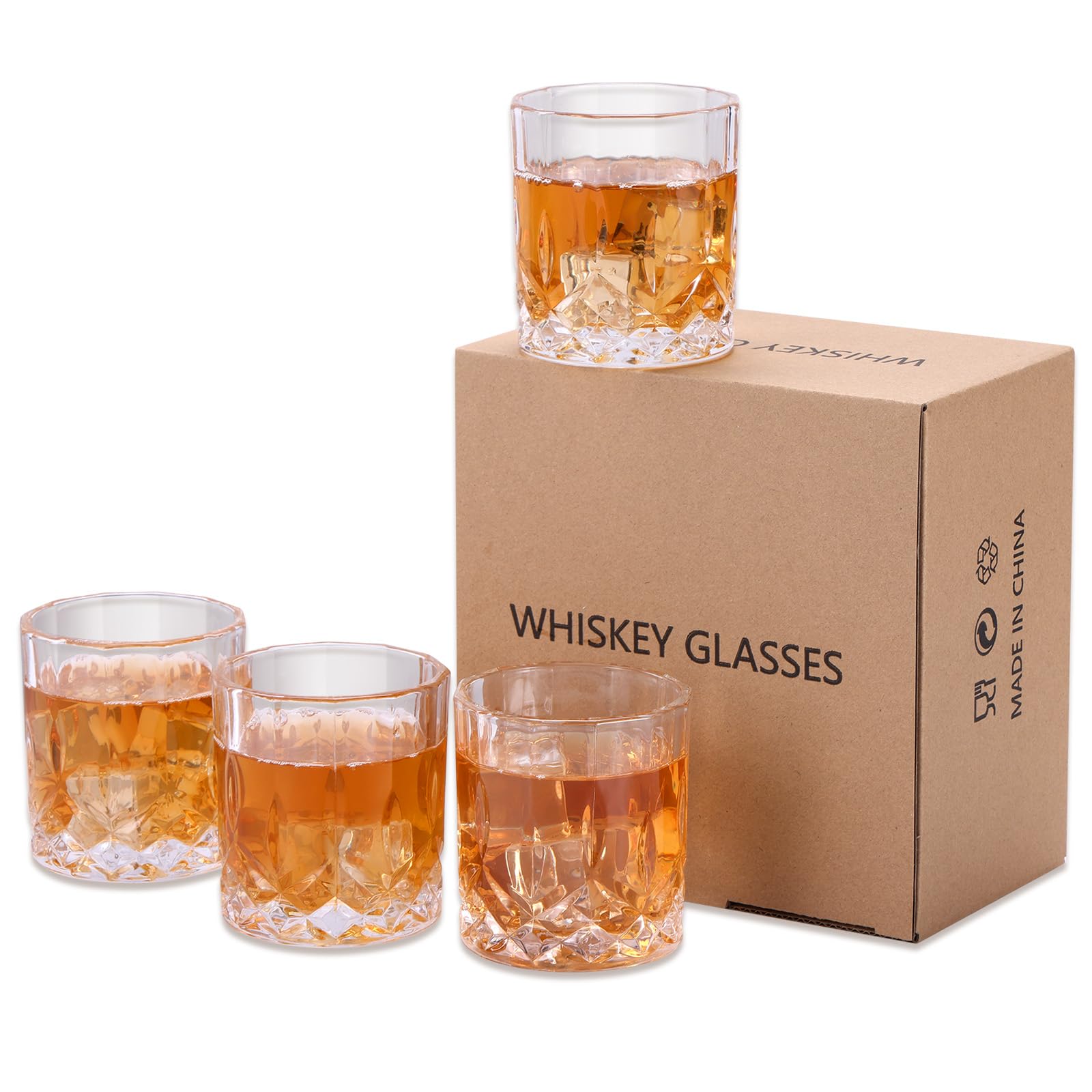 Premium Whiskey Glasses Set of 4, 7.7 Oz Crystal Old Fashioned Tumblers, Perfect for Scotch, Bourbon, Cocktails, Vodka & Liquor - for Men & Women