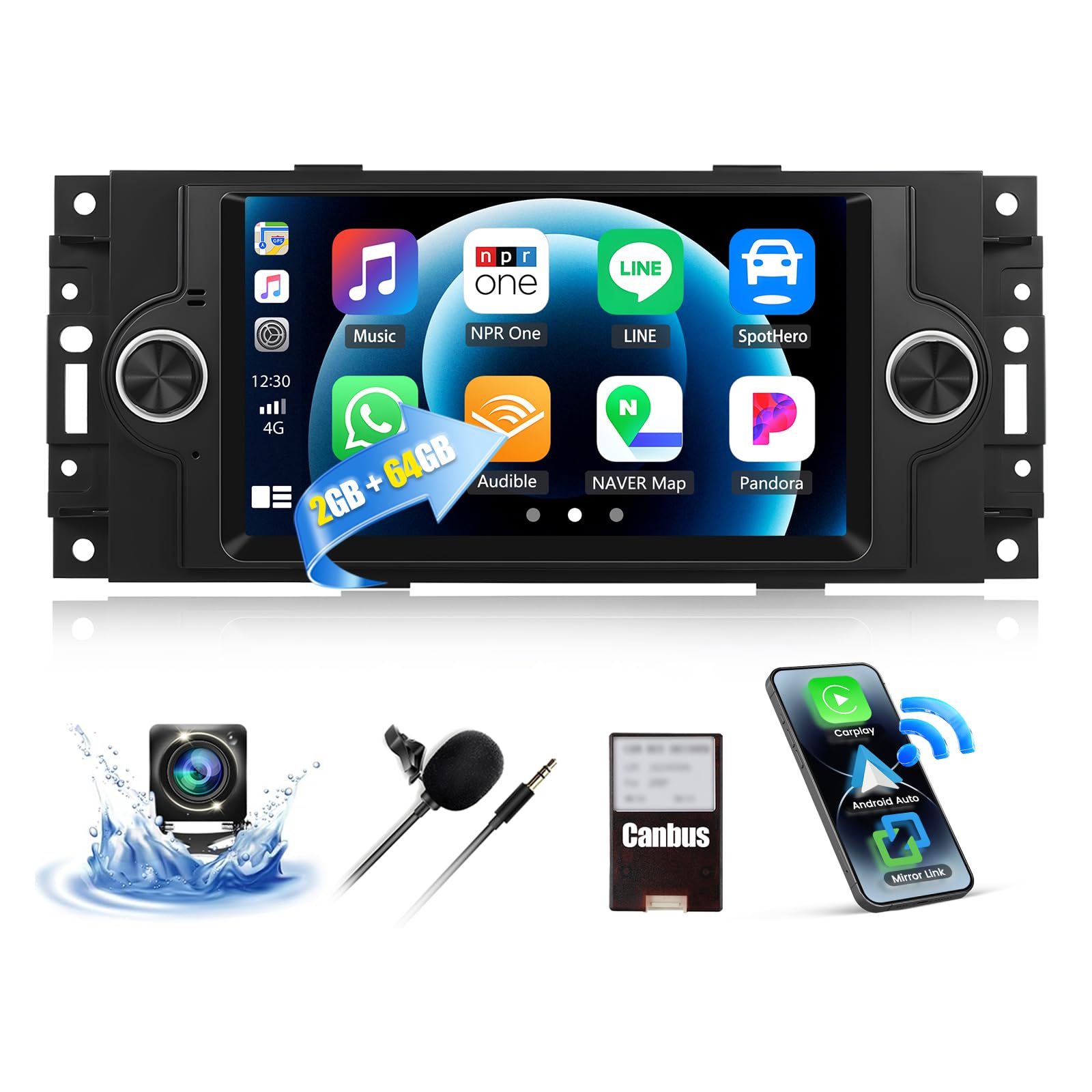 Car Stereo Radio for Dodge Ram 1500 2500 3500 2006-2008 / Dodge Durango 2007-2009 / Jeep Grand Cherokee 2005-2007, Wireless CarPlay Android Auto