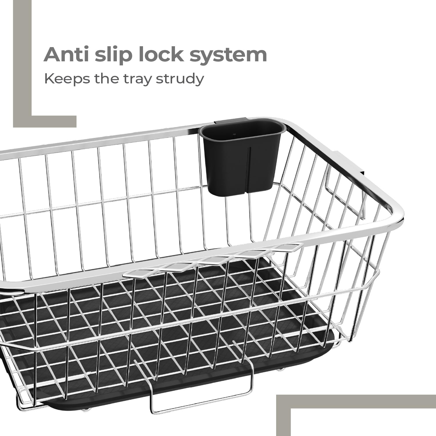 Lifelong Kitchen Organizer Stainless Steel Drying Rack -Vessel,Dish,Utensil Drainer Basket with Drip Tray, Suitable for All Utensils, Crockery, Plates & Curved Dish   with Spoon Holder -Over Sink Bartan Stand - Image 5 thumbnail