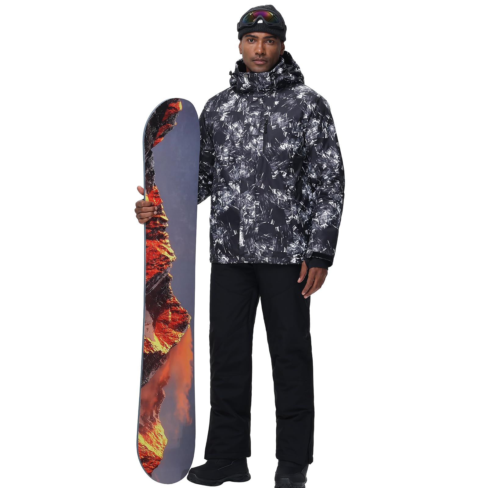 HOTIAN Ensemble veste et pantalon de ski pour homme - Ensemble d'hiver chaud - Ensemble de ski - Imperméable - Coupe-vent