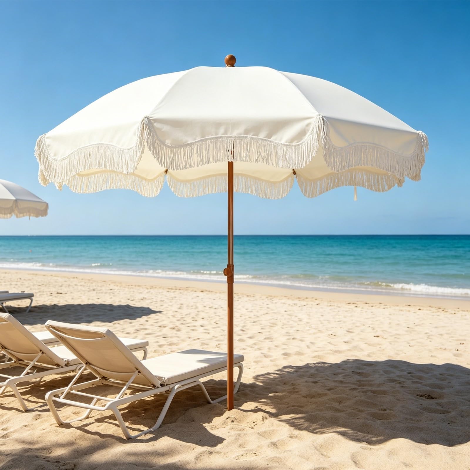 Solarny parasol z frędzlami, parasol na stół na zewnątrz, 8 solidnych żeber, nachylenie przycisku, łatwe podnoszenie korby, regulowana wysokość, na patio, ogród, podwórko