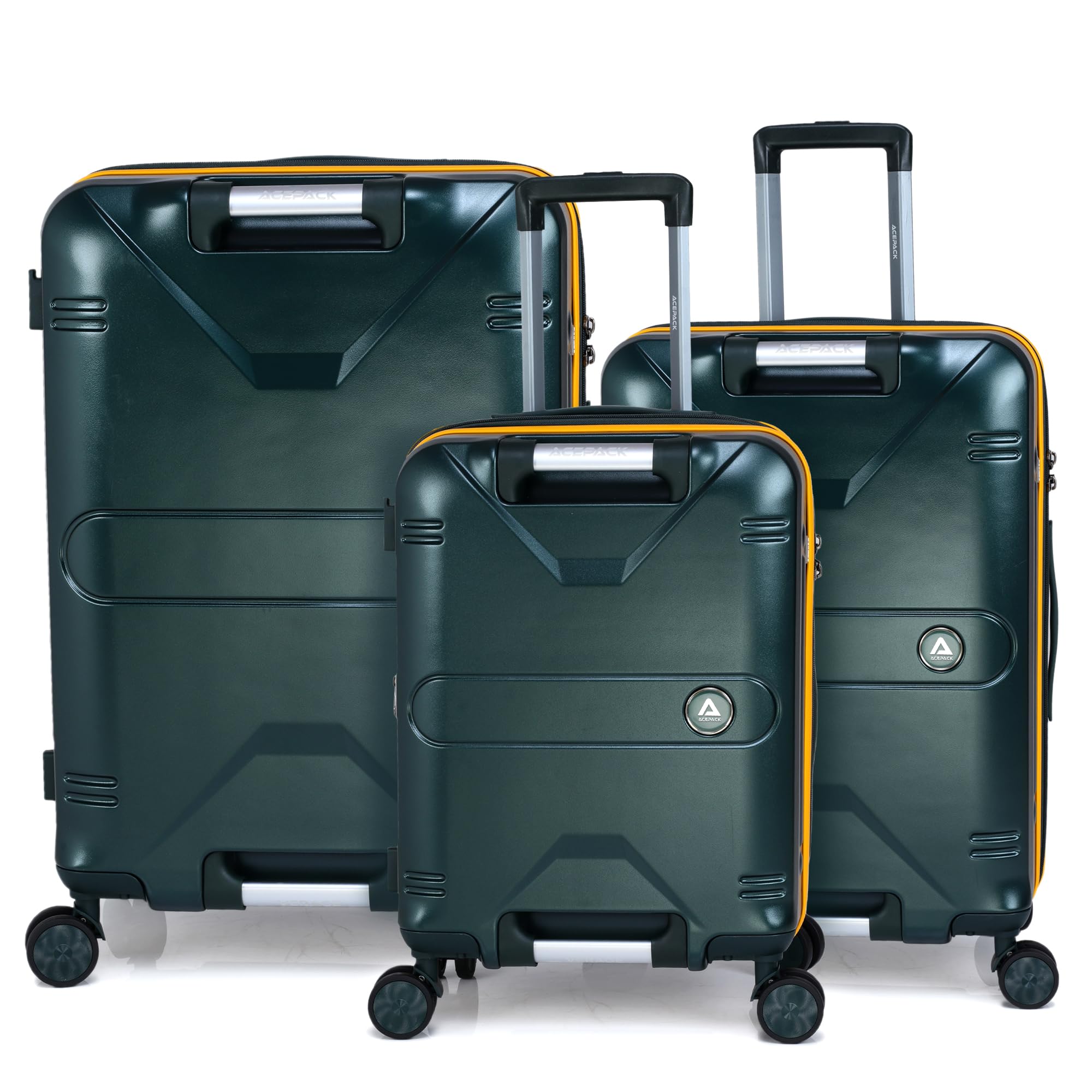 Verage Luxe Romero Set of 3 (S+M+L) Polycarbonate Hard Shell Luggage with TSA Lock, Lightweight Trolley Suitcase with Double Spinner Wheels, 5-Year International Warranty (20/24/28,Lemon Zest)