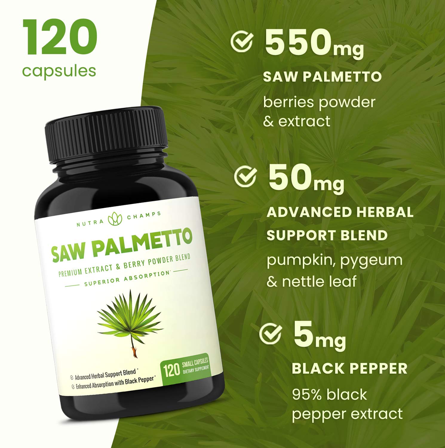 Saw Palmetto Supplement for Prostate Health [Extra Strength] 600mg Complex with Extract, Berry