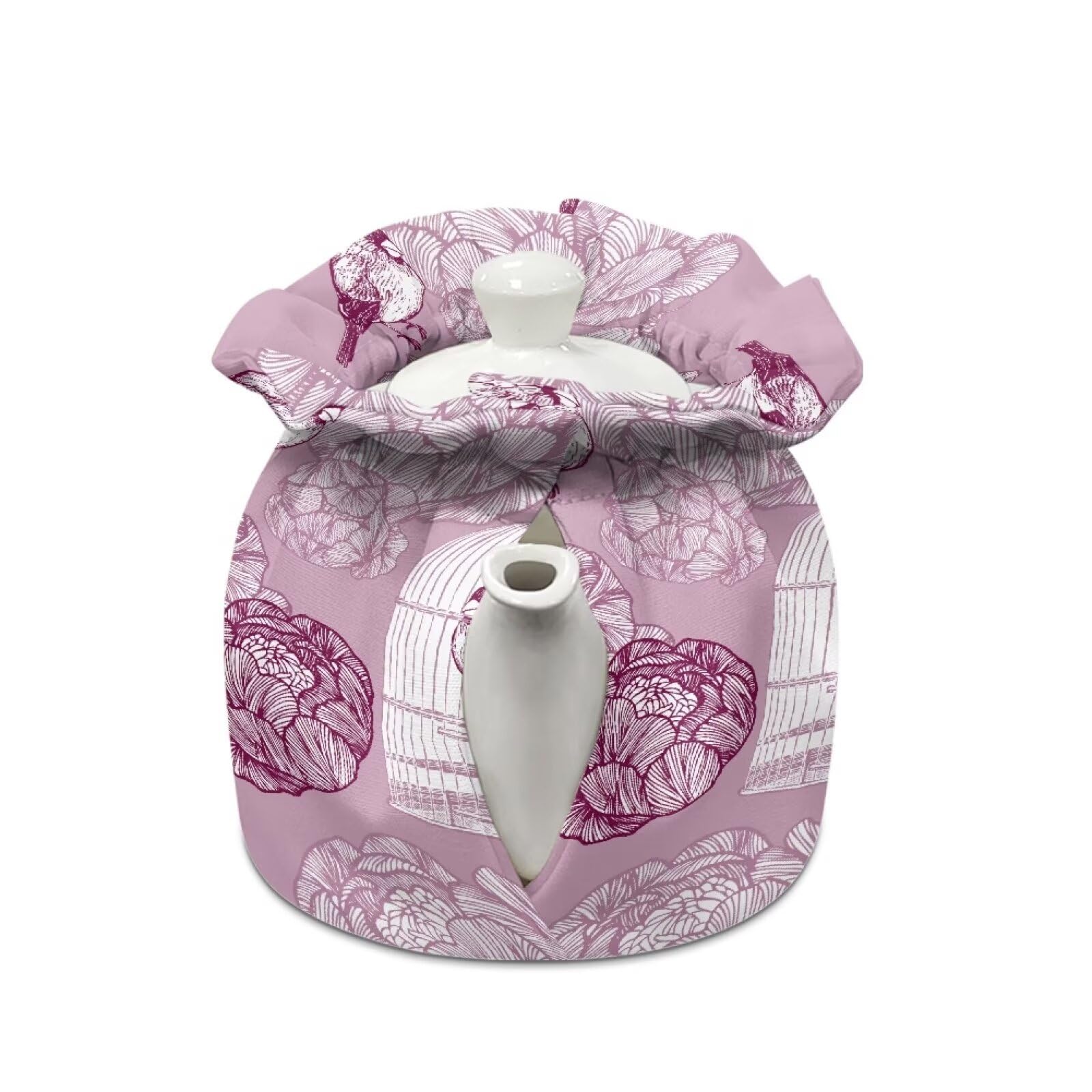 LJMKZJN Tea Pot Cozy Dustproof Insulated Teapot Cover with Adjustable Drawstring Kitchen Home Decorative Tea Pots Cozy Hand-Protecting Tea Kettle Quilt, Floral Bird