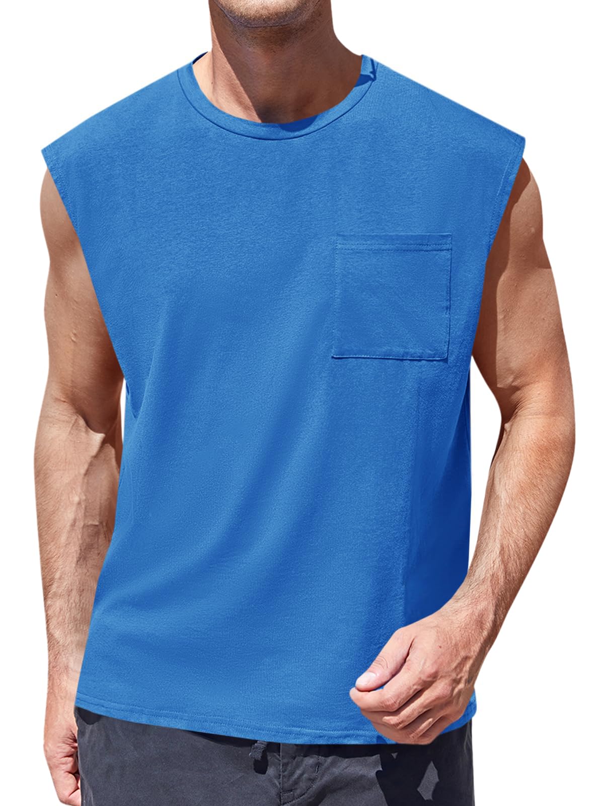 ZIWOCH Mens Sleeveless Tank Tops Workout Cut Off Shirts Muscle Gym T Shirts with Pocket