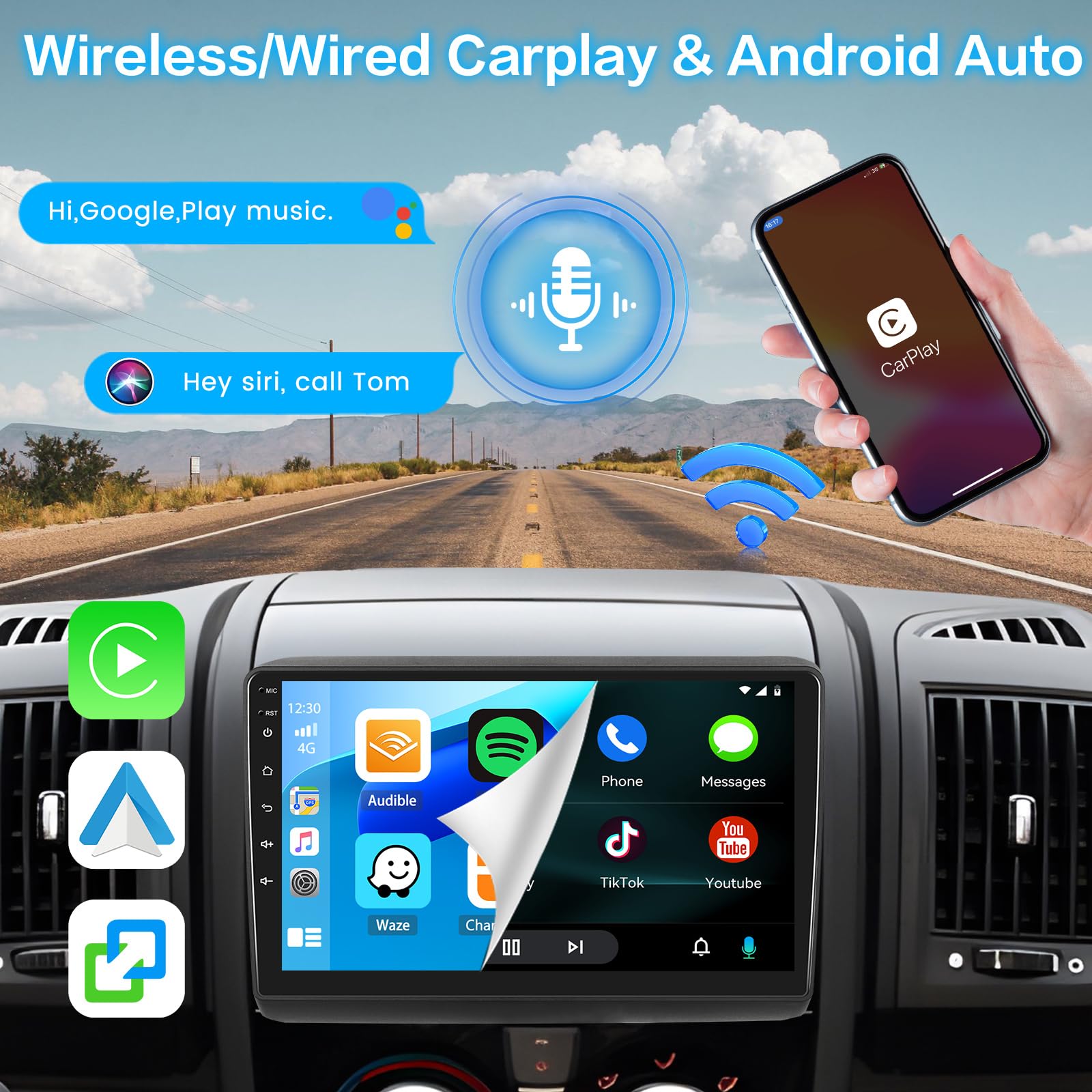 Inefala 2G+64G Android 15 Radio Coche para Fiat Ducato/Citroen Jumper Ⅱ/Peugeot Boxer Ⅱ 2010 con Wireless Carplay & Android Auto, 9" Touchscreen Autoradio con GPS/WiFi/BT/RDS/FM Cámara Trasera Mic