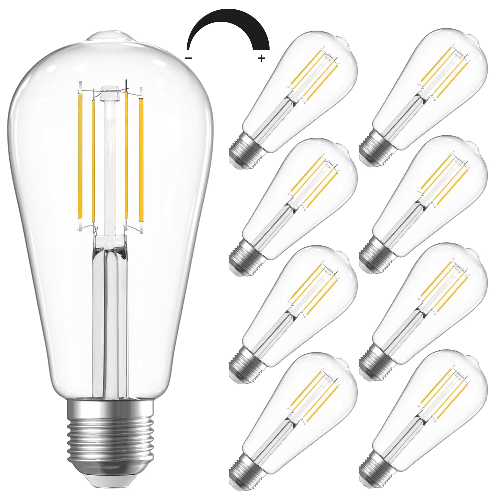 SHINESTAR 8-Pack E26 LED Bulb 60 Watt Dimmable, Vintage Edison Light Bulbs, 2700K Warm White