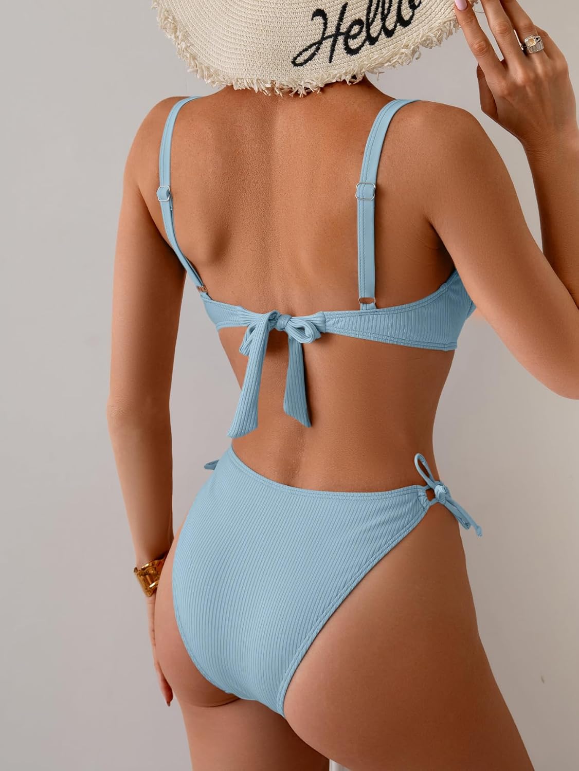 Eomenie Bikini Sets for Women Sexy Underwire Two Piece Bathing Suits Ribbed Tie Side Swimsuit - Image 2