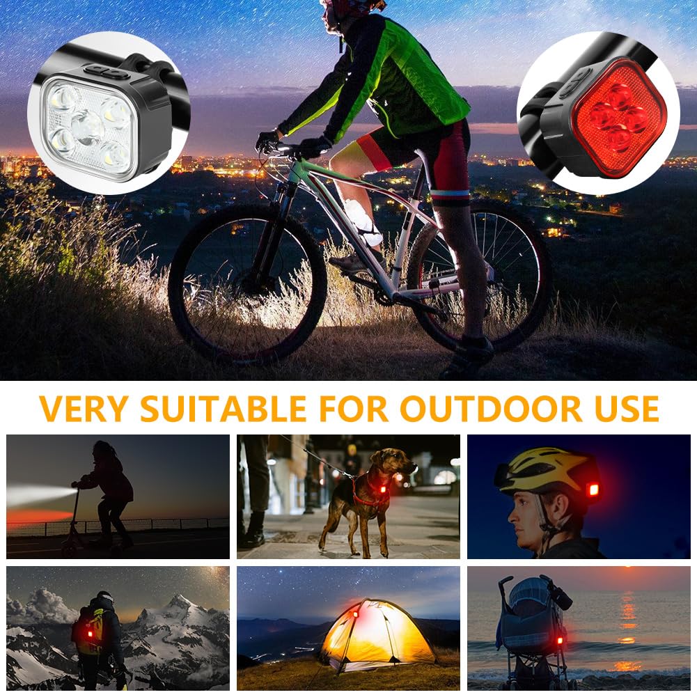 Luci Bici Kit, Impermeabili Luce Bici Anteriore e Posteriore, USB Ricaricabile Luci Bicicletta LED, Molteplici Modalità, Ultra Luminose Luce Bicicletta per Varie Bike da Strada e da Montagna