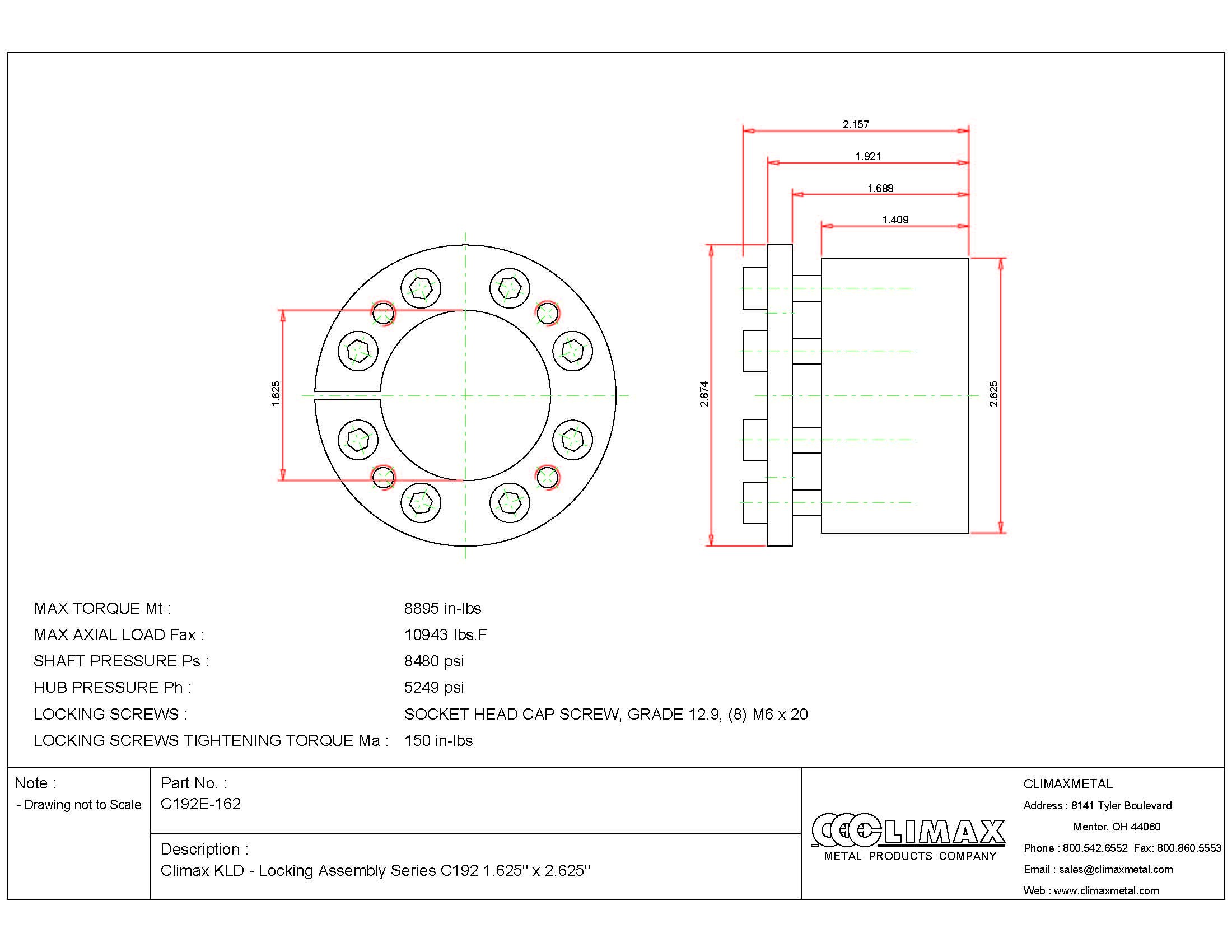 Climax Metals C192E-162 Series 192 Locking Assembly, Steel, Zinc Plated, 1.63