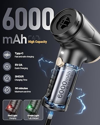 Miniatura 4 de Aspiradora de mano portátil inalámbrica para automóvil, 21000 Pa, aspiradora de mano de alta potencia con ajuste de 2 engranajes, motor sin