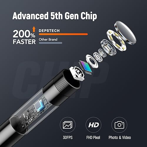 Miniatura 3 de DEPSTECH Cámara endoscópica con luces, sonda delgada de 0.276 in, cámara de inspección de boroscopio con tecnología Bluart 3.0, cable semirrígido de
