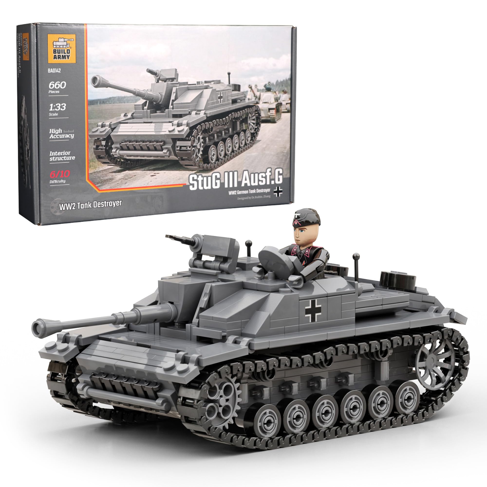 Buildarmy WW2 German StuG III Ausf. G Tank Destroyer Model Building Block 660pcs
