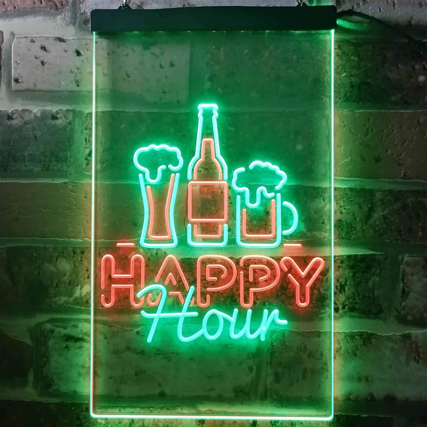 ADVPRO Happy Hour Beverage Home Bar Dual Color LED Neon Sign Green & Red 16" x 24" st6s46-i3243-gr