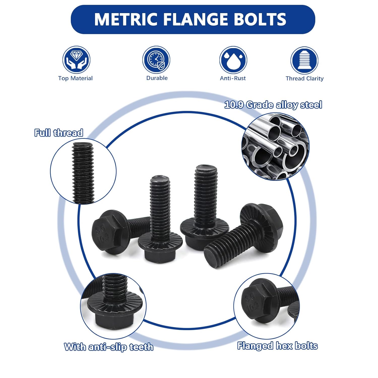 360 Pcs M6-1.0 M8-1.25 Flange Hex Head Bolts Nuts Washers Kit, Class 10.9 Alloy Steel Black Zinc Plated Metric Flanged Hex Screws, M6 X 12-30mm and M8 X 16-30mm Fully Threaded