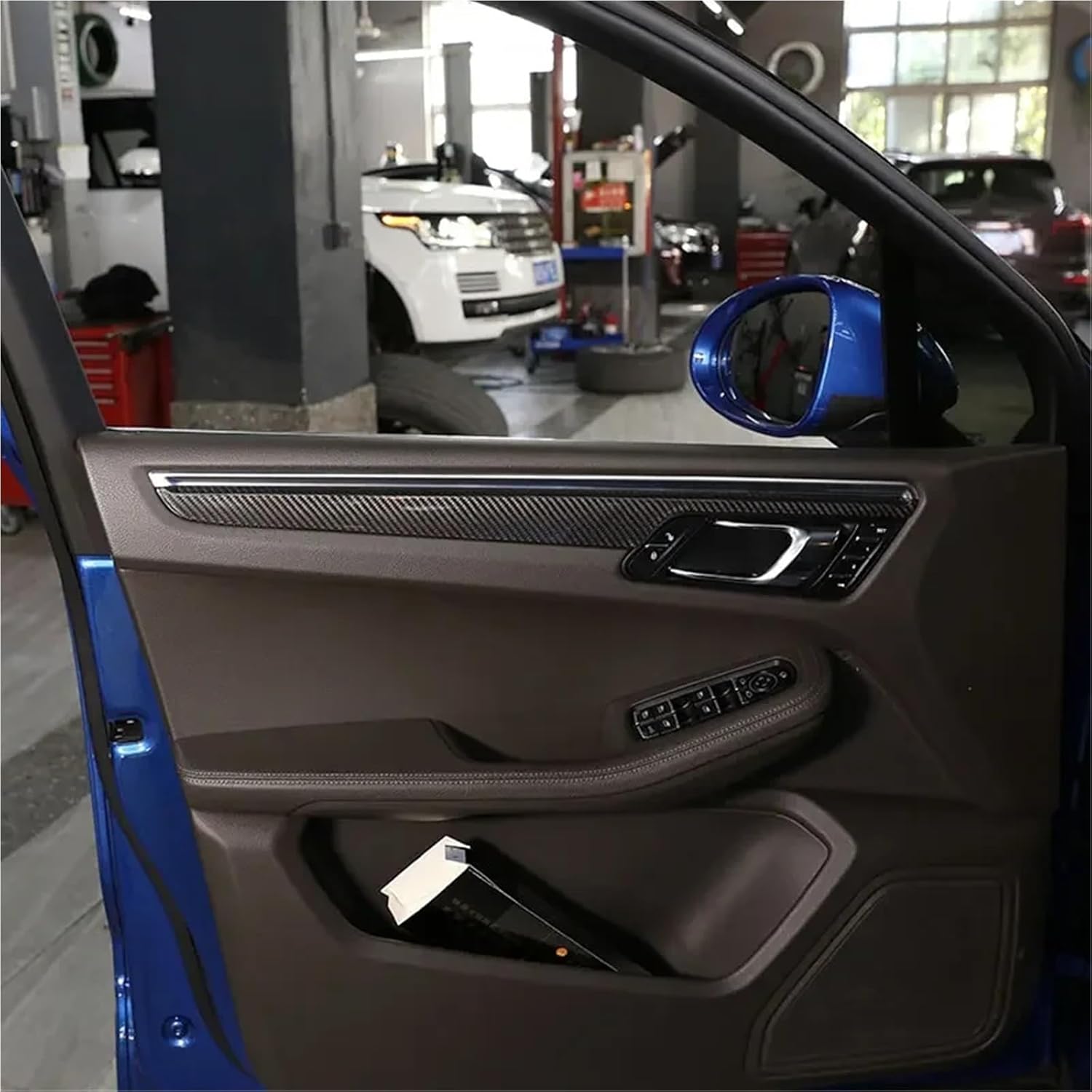 Compatible with Macan 2014-2023 Carbon Fiber Car Inner Door Panel Trim Strip Cover Sticker Inner Car Accessoies(Carbon Fiber Look)