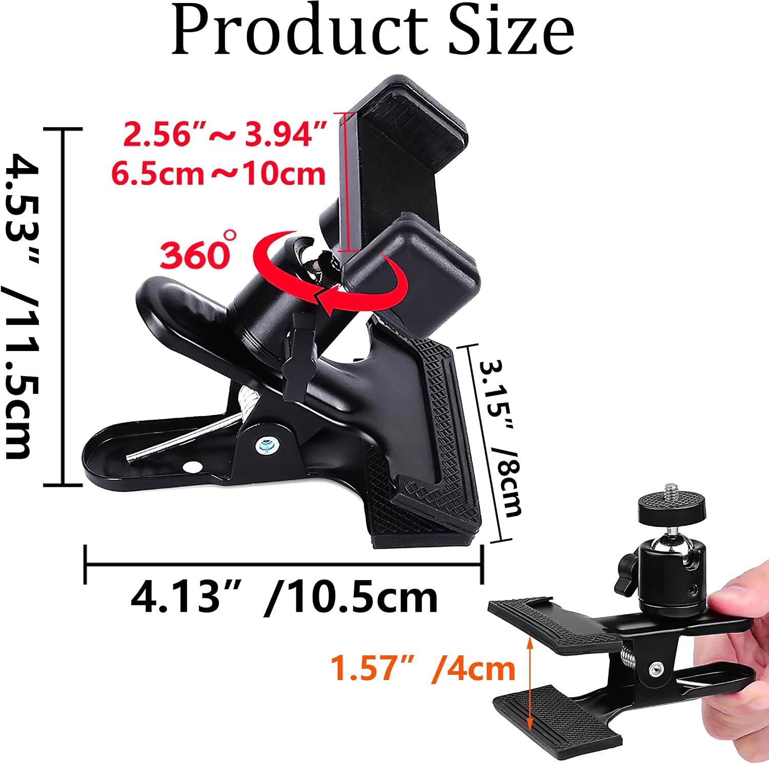LMS Guitar Phone Mount Black Clamp Install Clip On 360 Rotating Ball Head Suitable for 5.5cm to 7.5cm Handset Versatile Functionality Multipurpose Use