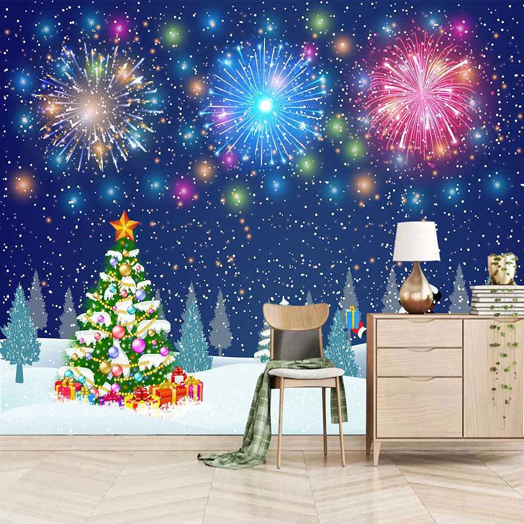 Papier peint toile feu d'artifice de Noël pour salon festif