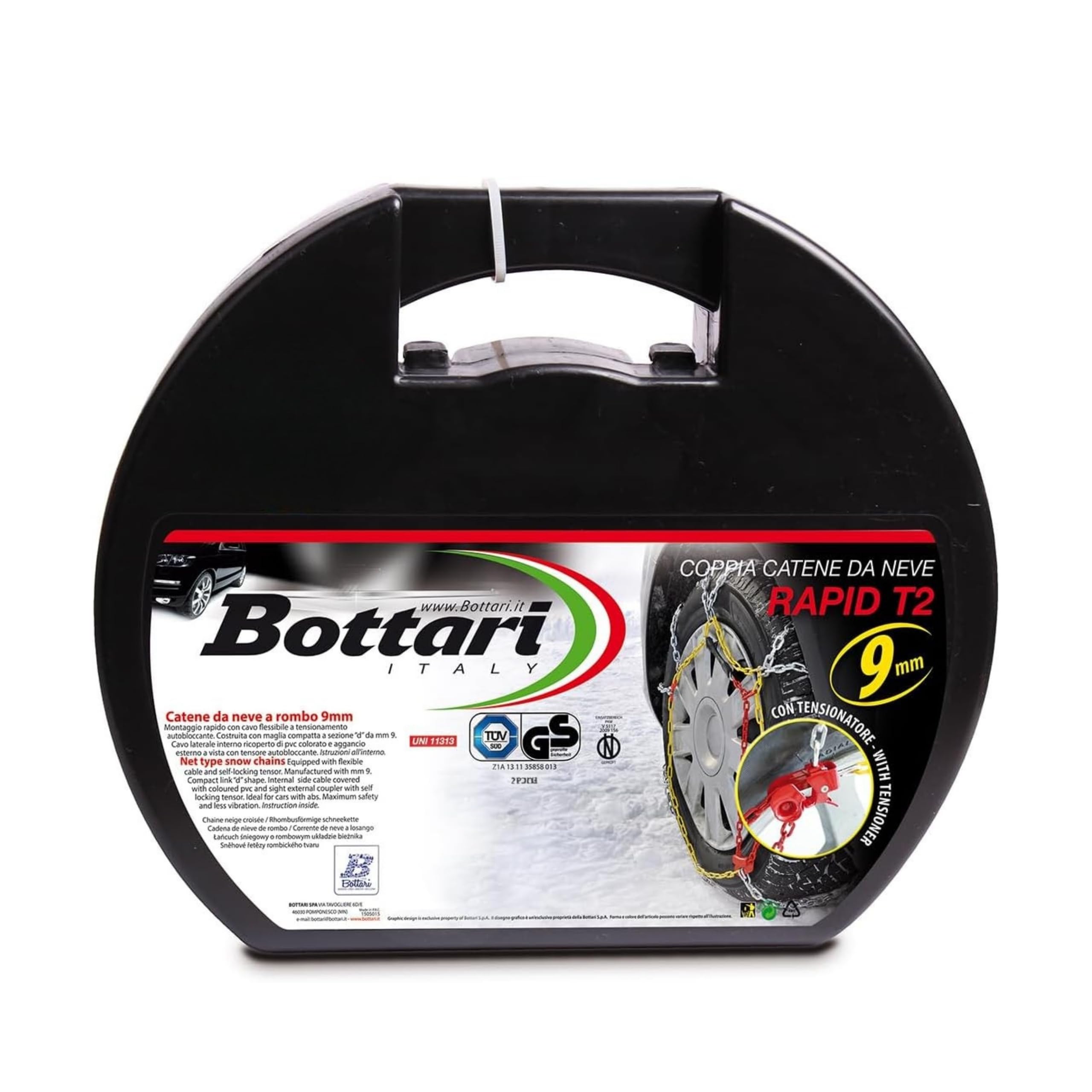 Bottari 18835 "Rapid T2" : Cadenas de nieve 9 mm para coches, Talla 140, TÜV Süd y ÖNORM V5117
